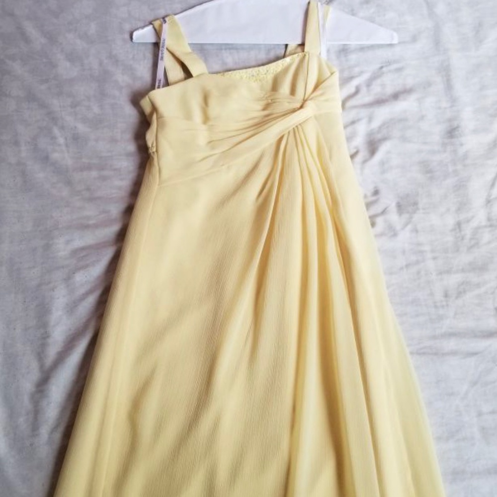 Canary long crinkle chiffon bridesmaid dresses with twist front